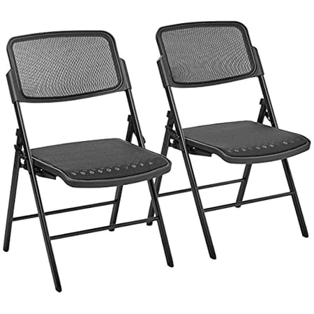Office Star Deluxe Breathable ProGrid Seat and Back Folding Chair 2-Pack, Black Finish Frame