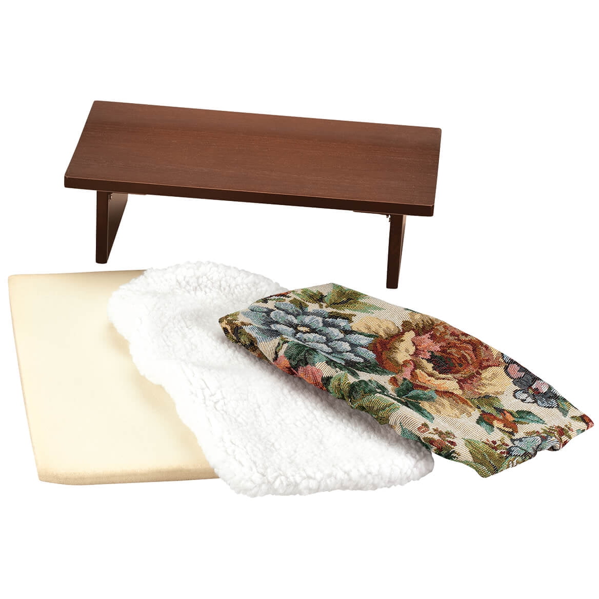 Compact Pine Folding Footrest with Floral and Sherpa Covers
