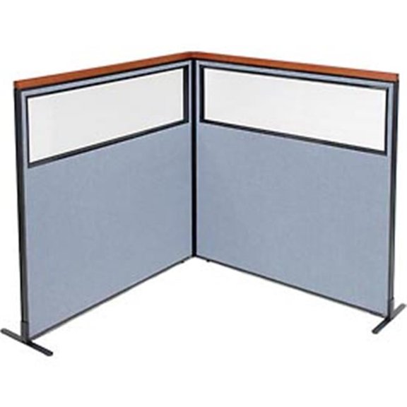 Deluxe Freestanding 2-Panel Corner Divider with Partial Window - Blue - 60.25 x 61.5 in.