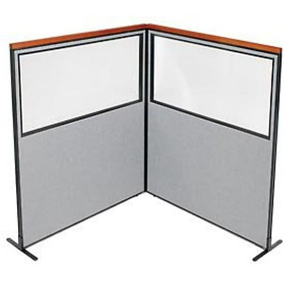 Deluxe Freestanding 2-Panel Corner Divider with Partial Window - Gray - 60.25 x 73.5 in.