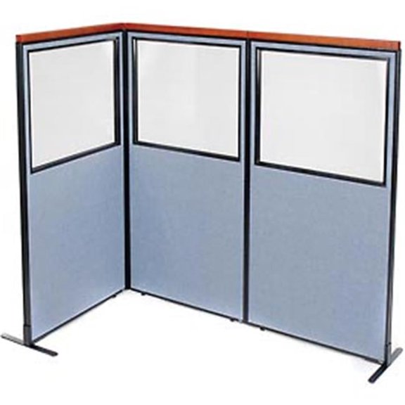 Deluxe Freestanding 3-Panel Corner Divider with Partial Window - Blue - 36.25 x 73.5 in.