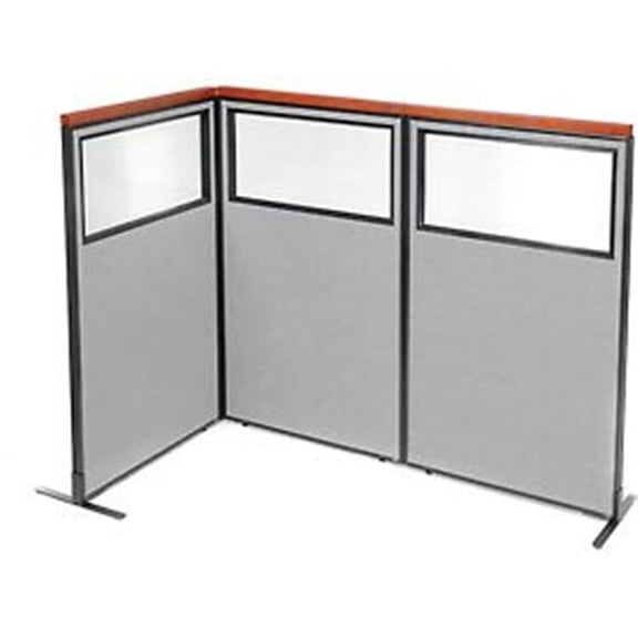 Deluxe Freestanding 3-Panel Corner Divider with Partial Window - Gray - 36.25 x 61.5 in.