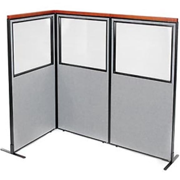 Deluxe Freestanding 3-Panel Corner Divider with Partial Window - Gray - 36.25 x 73.5 in.