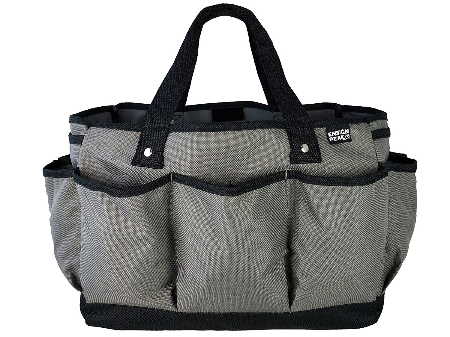 Deluxe 7-Pocket Gardening Tote Bag, Sturdy Double-Handled, Gray