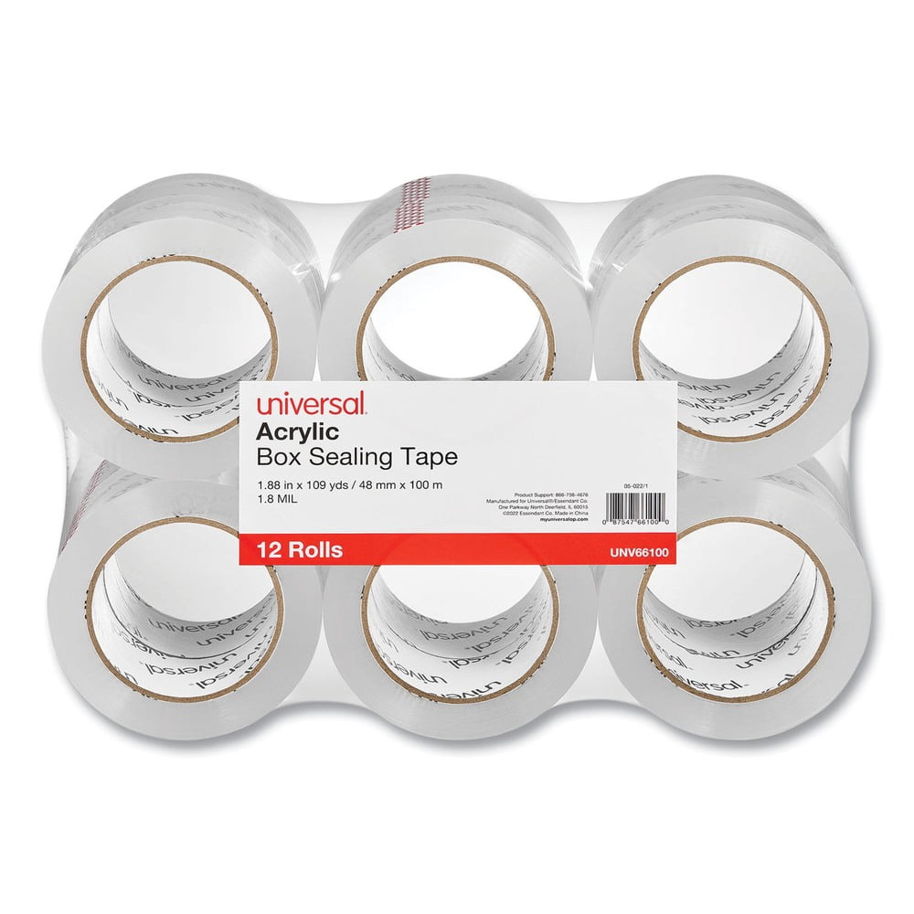 Universal UNV66100 3 in. Core 1.88 in. x 109 yds. Deluxe General-Purpose Acrylic Box Sealing Tape - Clear (12/Pack)