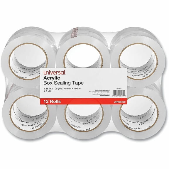 Universal UNV66100 3 in. Core 1.88 in. x 109 yds. Deluxe General-Purpose Acrylic Box Sealing Tape - Clear (12/Pack)