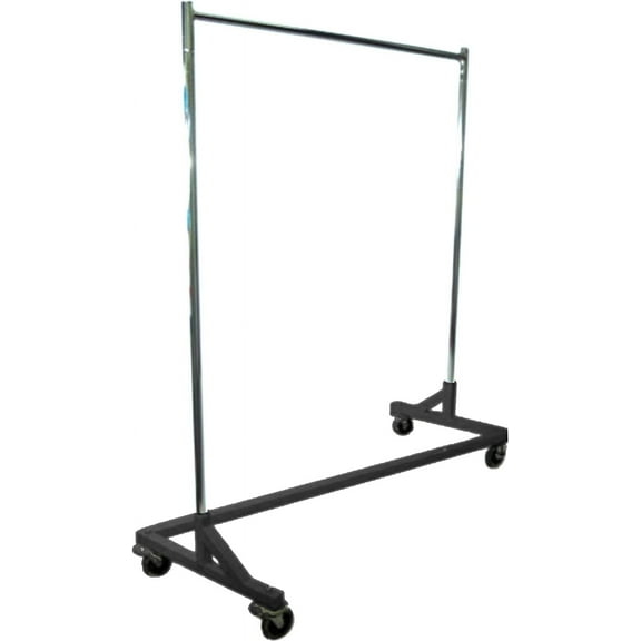 Deluxe Grade Rolling Z Rack Garment Rack with Nesting Base, 400lb Capacity, Gloss Black Base, Single Bar and Adjustable Height Chrome Uprights
