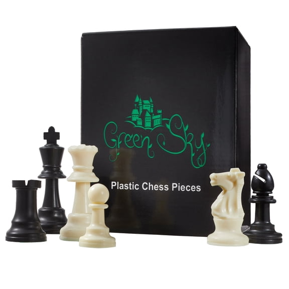 Deluxe Green Sky Plastic Chess Pieces Set 32 Pieces with Felt Bottom 3" King