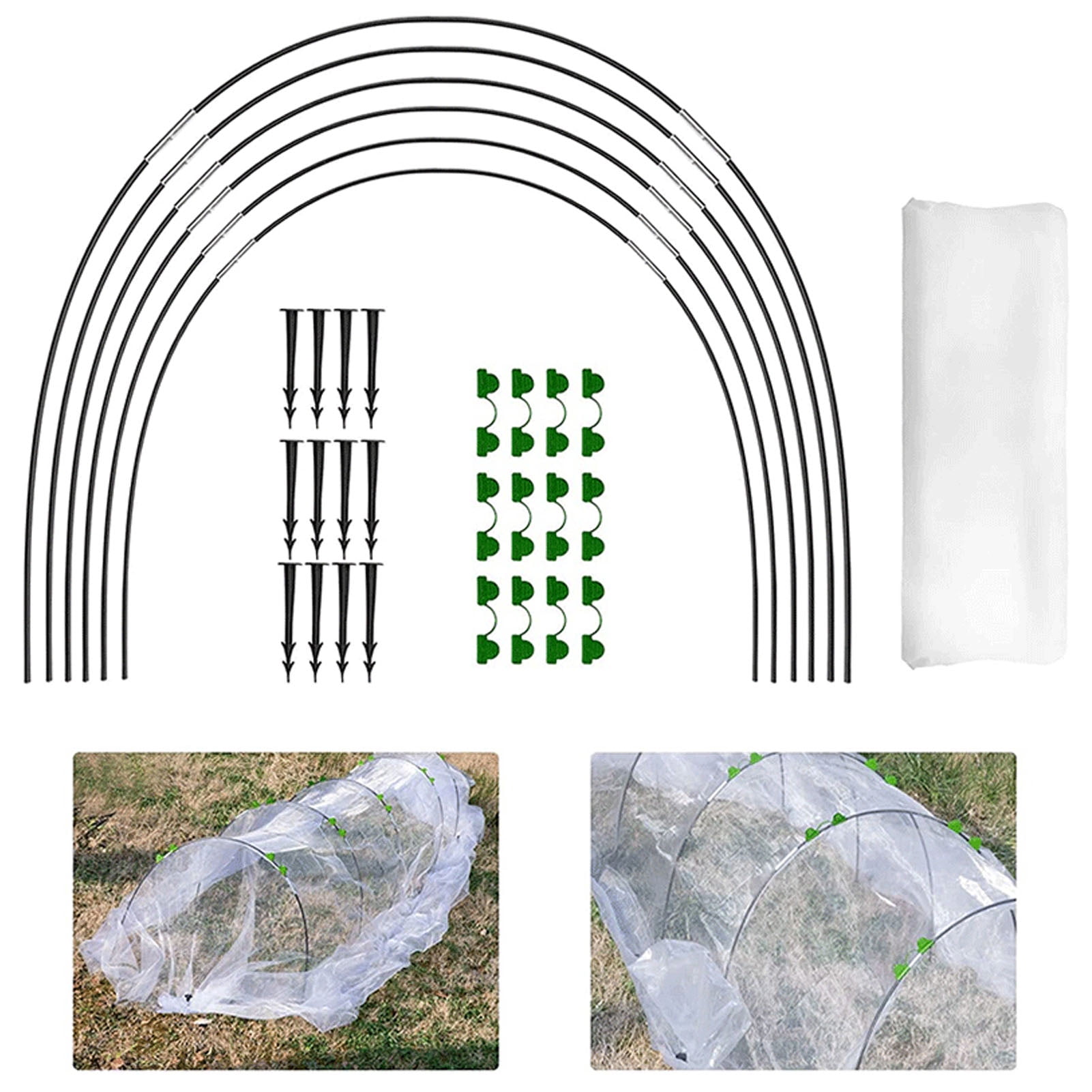 Deluxe Greenhouse Hoops Grow Tunnel Kit, Long RustFree Fiberglass