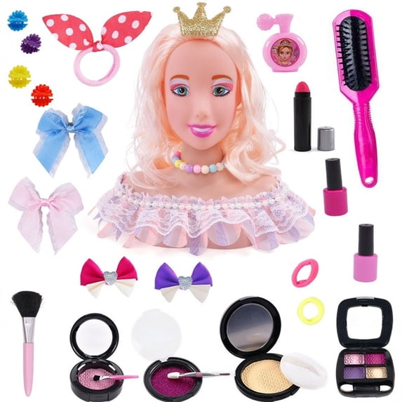 Deluxe Hair Styling Doll Head,Soft Tangle-Free Faux Hair with Complete Makeup Accessory Set,Pretend Play Cosmetology Kit for Creative Styling and Role-Play,Hairdressing Practice Doll Head Toy