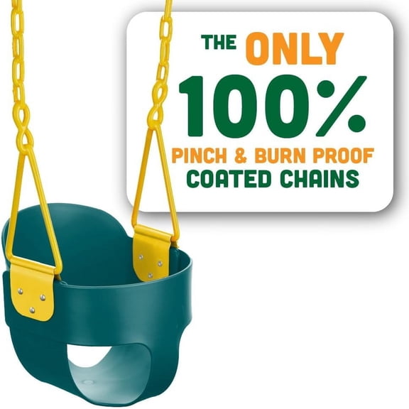 Deluxe High Back Full Bucket Toddler Swing with Exclusive Chain & Triangle Dip Pinch Protection and Carabiners for Easy Install- Green - Squirrel Products