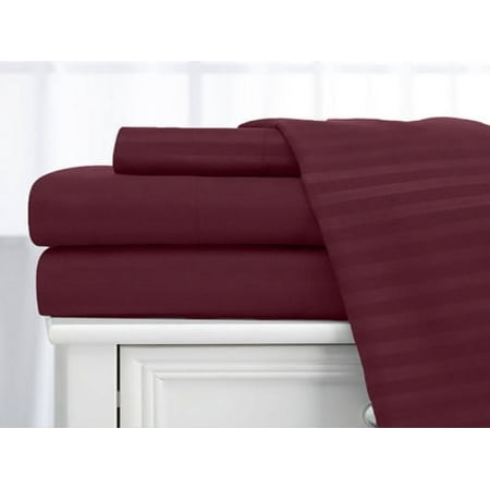 Deluxe Home 100% Cotton 400 Thread Count Dobby Stripe Sheet Set ( Full, Burgundy )