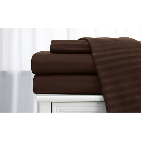 Deluxe Home 100% Cotton 400 Thread Count Dobby Stripe Sheet Set ( Full, Coffee)