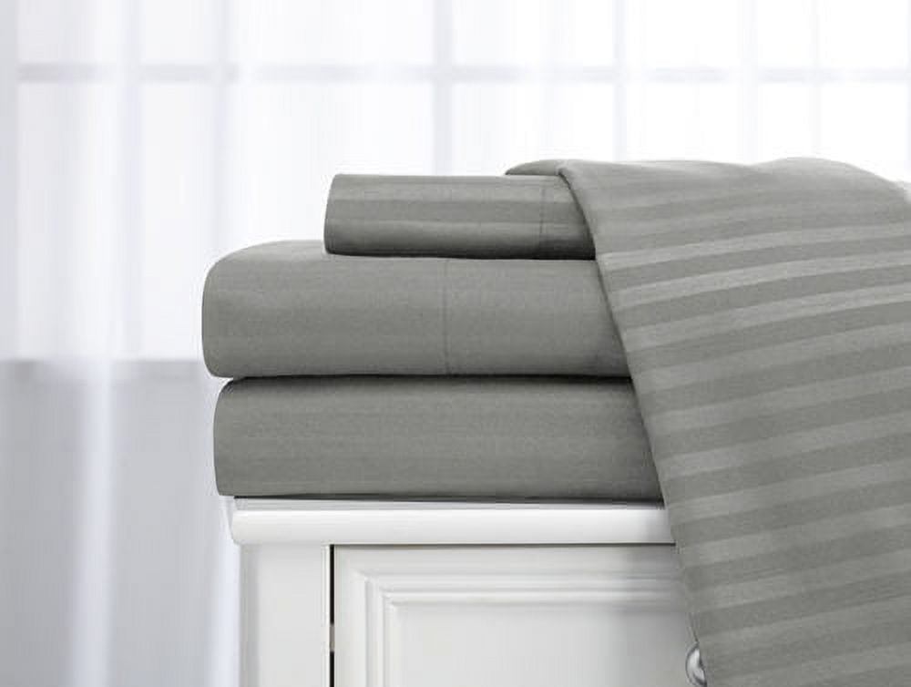 Deluxe Home 100% Cotton 400 Thread Count Dobby Stripe Sheet Set ( Full, Silver)