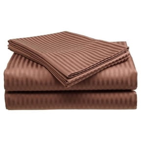Deluxe Home 100% Cotton 400 Thread Count Dobby Stripe Sheet Set ( QUEEN, Coffee)