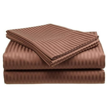 Deluxe Home 100% Cotton 400 Thread Count Dobby Stripe Sheet Set ( QUEEN, Coffee)