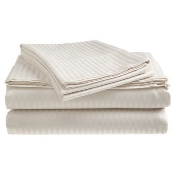 Deluxe Home 100% Cotton 400 Thread Count Dobby Stripe Sheet Set ( QUEEN, WHITE)