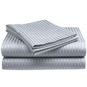 Deluxe Home 100% Cotton 400 Thread Count Dobby Stripe Sheet Set  Queen, Silver