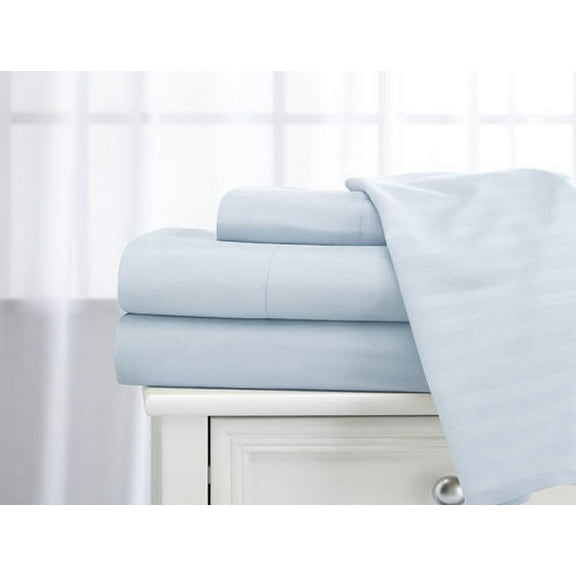 Deluxe Home 100% Cotton 400 Thread Count Dobby Stripe Sheet Set ( Twin, Light Blue)