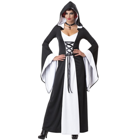 Black White Deluxe Hooded Robe Costume