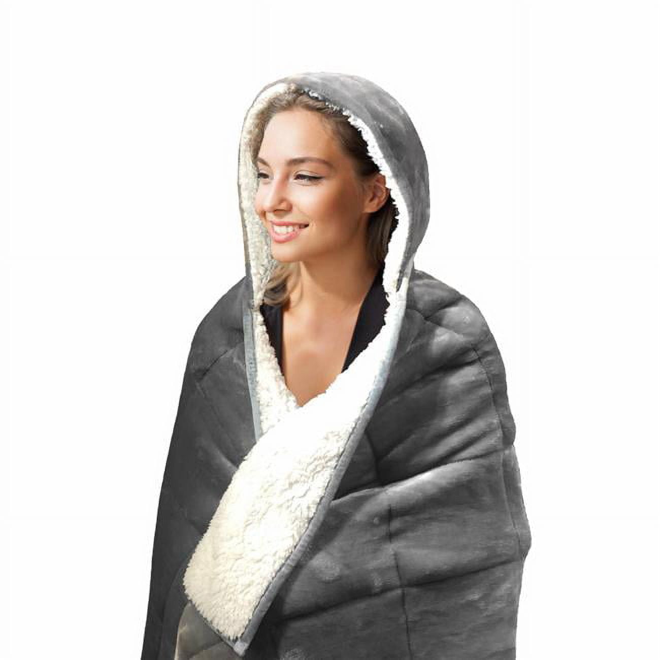 Deluxe Hooded Weighted Velvet Throw Blanket, Grey