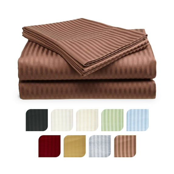 Deluxe Hotel 300 TC 100% Cotton, Luxury Dobby Stripe Bed Sheets Set, King, Coffee, 4 Piece