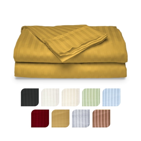 Deluxe Hotel 300 TC 100% Cotton, Luxury Dobby Stripe Bed Sheets Set, King, Gold, 4 Piece