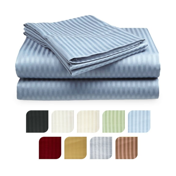 Deluxe Hotel 300 TC 100% Cotton, Luxury Dobby Stripe Bed Sheets Set, King, Light Blue, 4 Piece