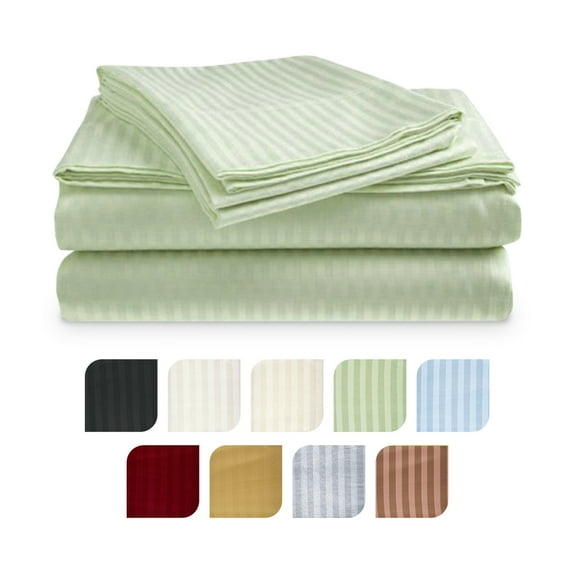 Deluxe Hotel 300 TC 100% Cotton, Luxury Dobby Stripe Bed Sheets Set, King, Sage, 4 Piece