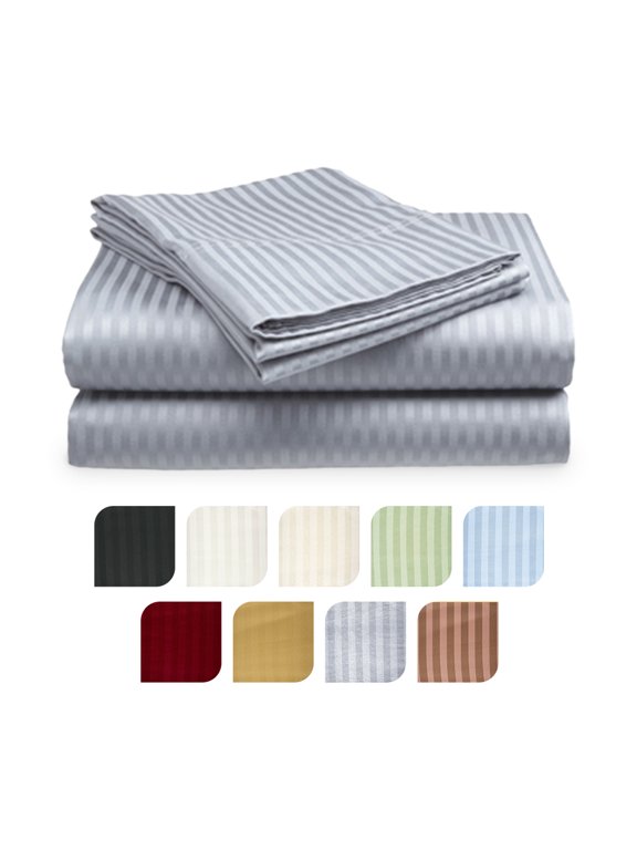 Deluxe Hotel 300 TC 100% Cotton, Luxury Dobby Stripe Bed Sheets Set, King, Silver, 4 Piece