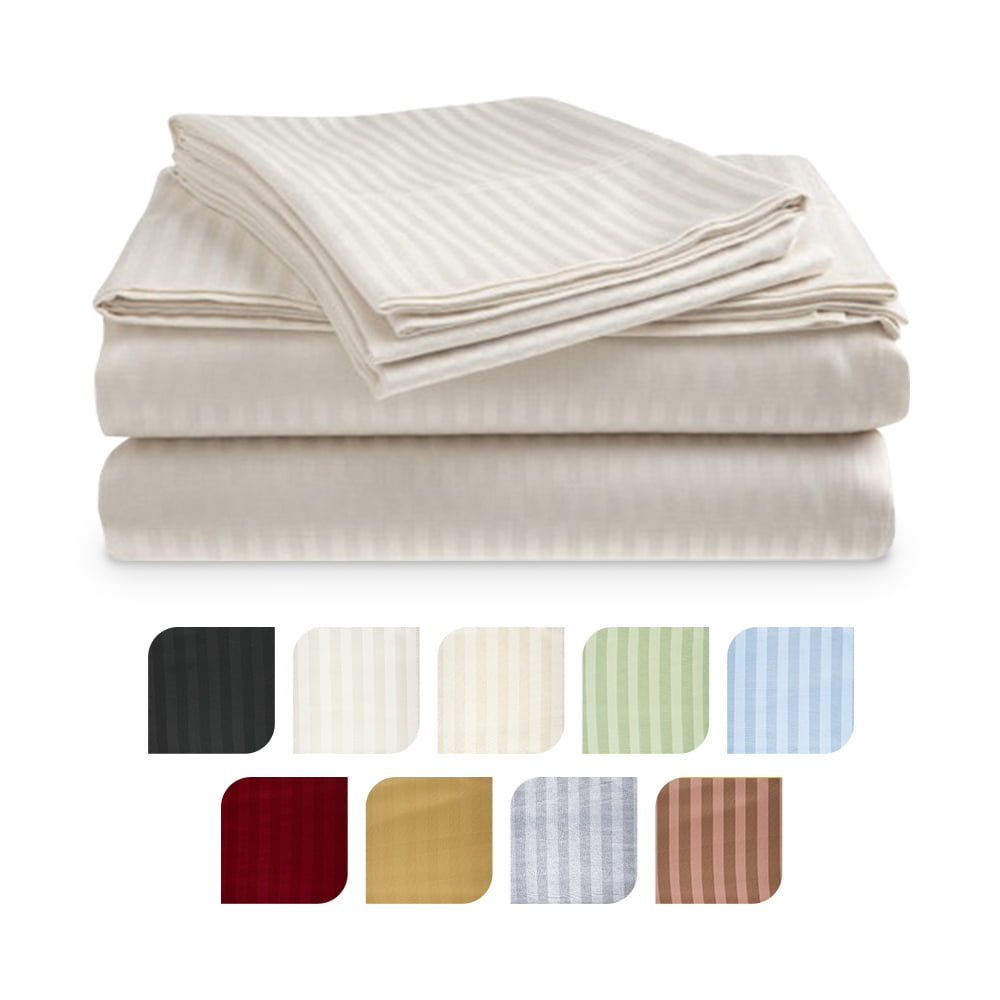 Deluxe Hotel 300 TC 100% Cotton, Luxury Dobby Stripe Bed Sheets Set, Queen, Light Blue, 4 Piece