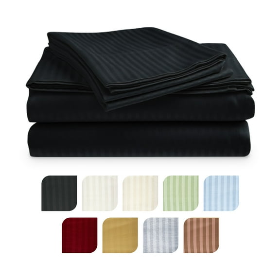 Deluxe Hotel 300 TC 100% Cotton, Luxury Dobby Stripe Bed Sheets Set, Queen, Black, 4 Piece