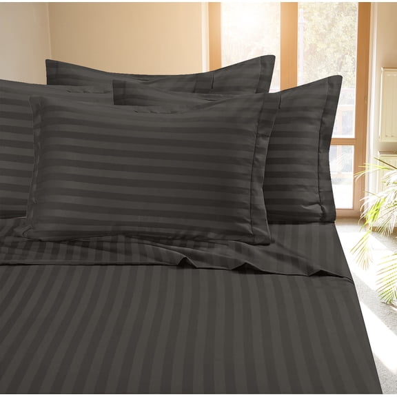 Deluxe Hotel 400 TC 100% Cotton, Luxury Dobby Stripe Bed Sheets Set, Full, Silver, 4 Piece