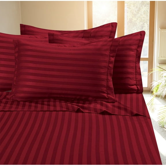 Deluxe Hotel 400 TC 100% Cotton, Luxury Dobby Stripe Bed Sheets Set, King, Burgundy, 4 Piece