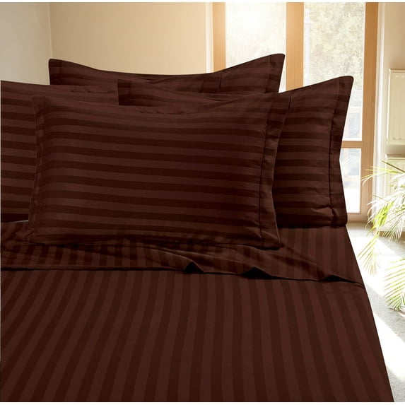 Deluxe Hotel 400 TC 100% Cotton, Luxury Dobby Stripe Bed Sheets Set, Queen, Coffee, 4 Piece