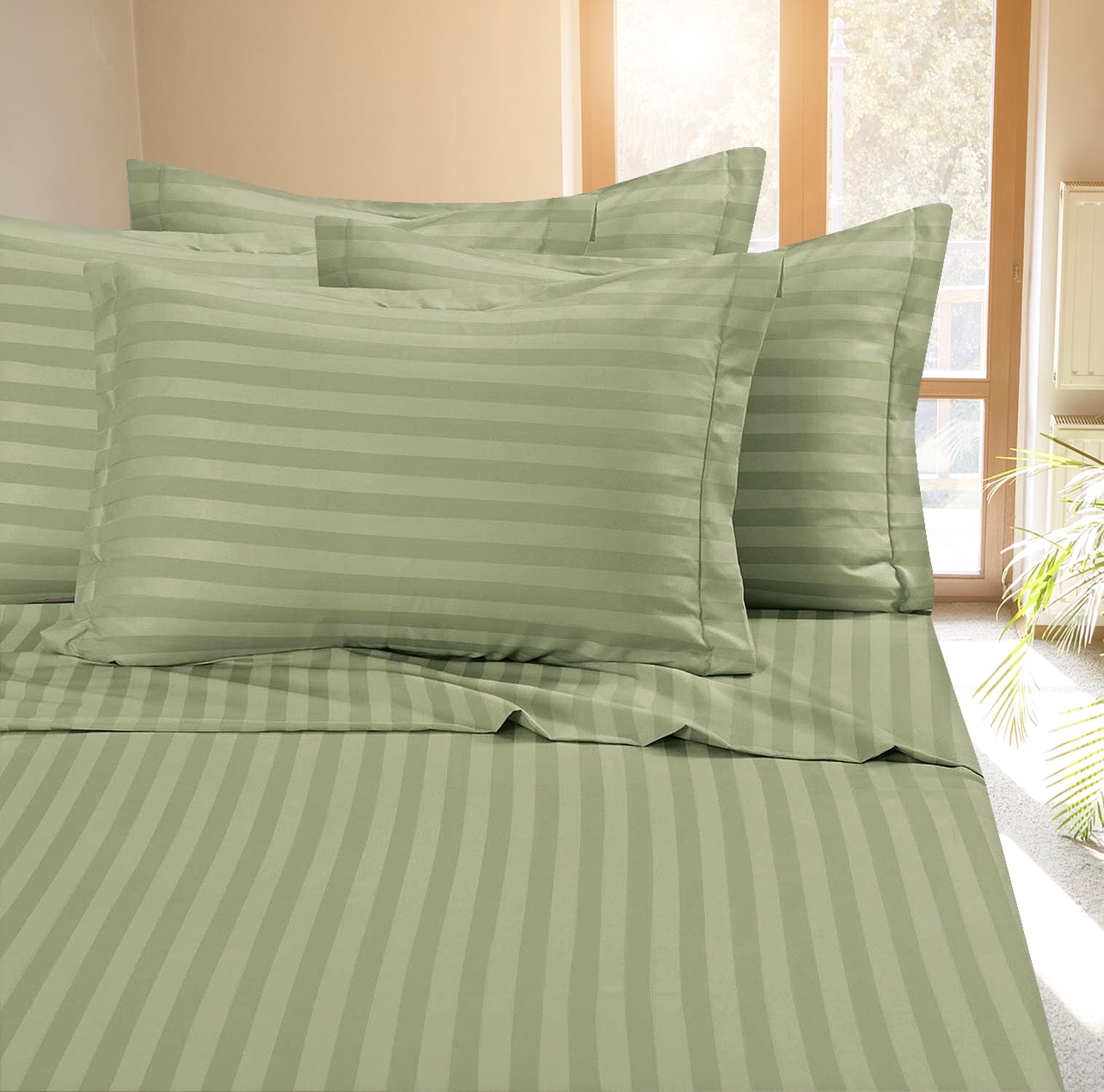 Deluxe Hotel Collection 400 TC 100% Cotton Sateen Stripe Twin Bed ...