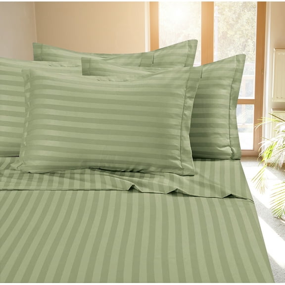 Deluxe Hotel 400 TC 100% Cotton, Luxury Dobby Stripe Bed Sheets Set, Twin, Sage, 4 Piece