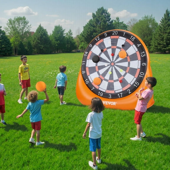 Portable Inflatable Soccer Dart Board (6+ FT) - Complete Set with 4 Kick Balls, 12 Tennis Balls & Pump for Outdoor Play
