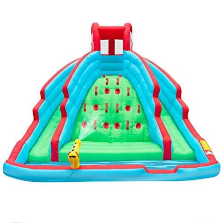 Deluxe Inflatable Water Slide Park – Heavy-Duty Nylon Bouncy Station for Outdoor Fun - Climbing Wall, Two Slides & Splash Pool – Easy to Set Up & Inflate with Included Air Pump & Carrying Case