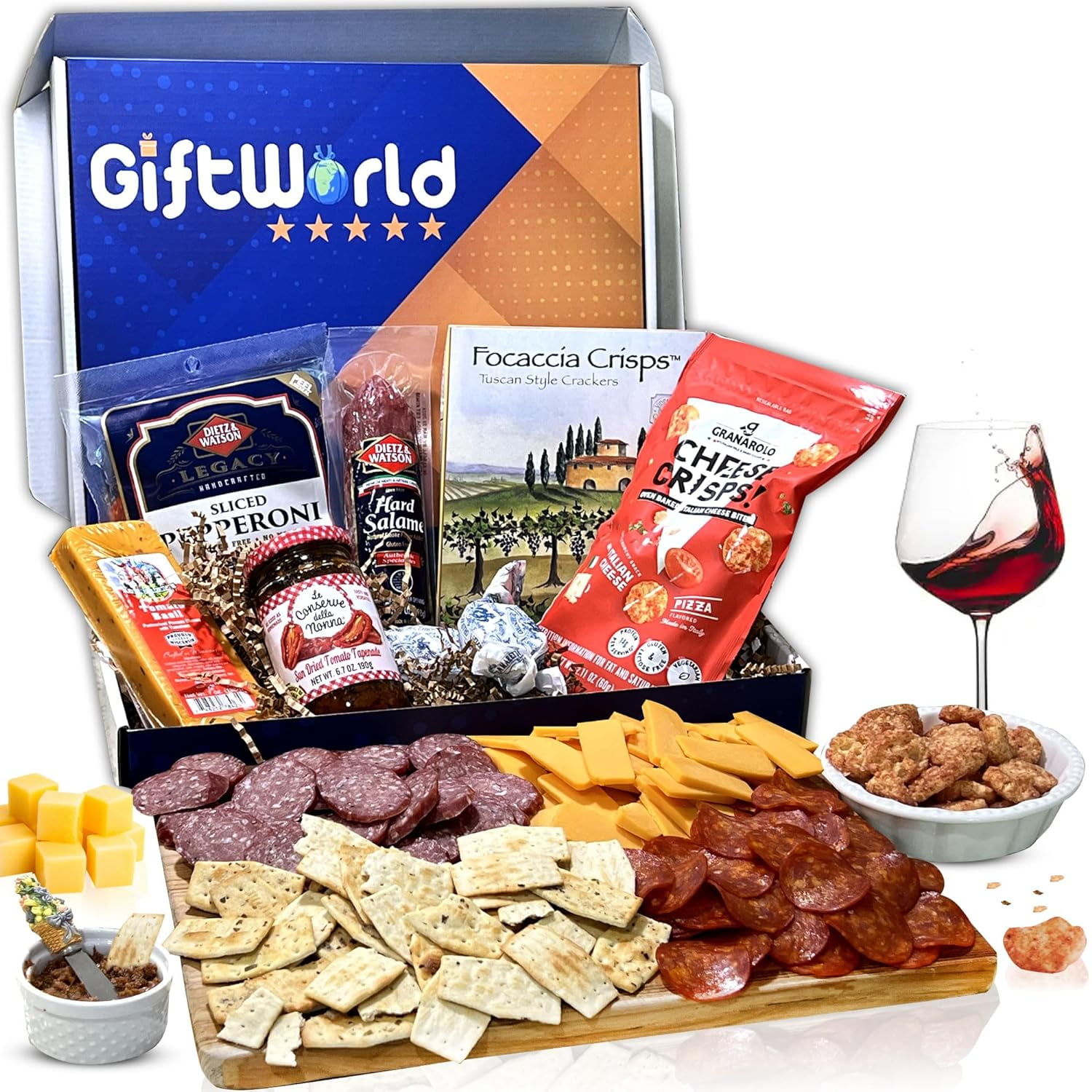 Deluxe Italian Meat and Cheese Gift Basket, Food Gifts for Men, Perfect