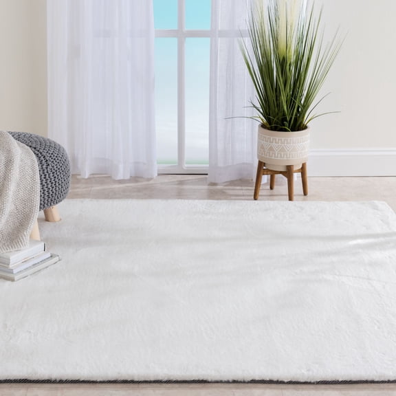 Deluxe Ivory Faux Fur Soft 7'6"x9'6" Tufted Area Rug with Memory Foam Backing