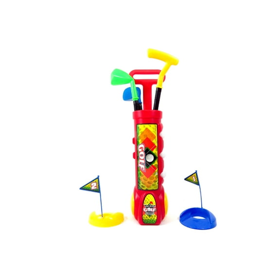 Deluxe Kid's Happy Golfer Toy Golf portable Set With 3 Golf Balls, 3 Types Of Clubs, & 2 Practice Holes