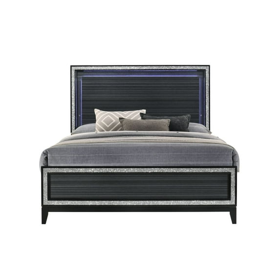 Deluxe LED Bed Frame with Headboard & Footboard, Queen Size Modern Platform Bed with Weathered Black Finish & 10" Under Bed Storage & Wood Slats Support, 800LBS Capacity, Box Spring Needed, Black