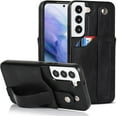 thumbnail image 1 of Deluxe Leather Trendy Wrist Strap Phone case Back Card Slot Protection Back Cover for Samsung Galaxy S23 Plus S20 S22 Ultra S21 FE 5G Anti-Vibration Bumper(Black,S21 FE), 1 of 8