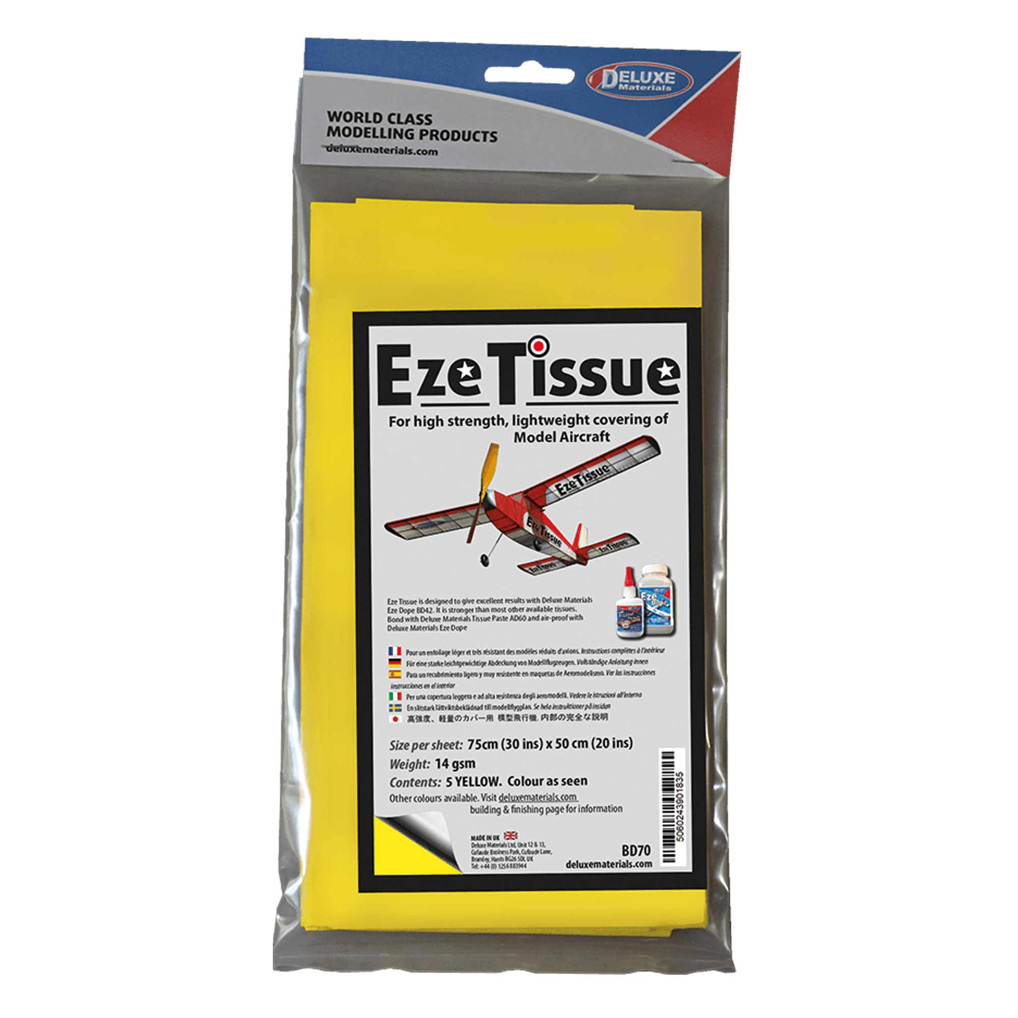 Deluxe Materials Yellow EZE Tissue 30x20 5pk DLMBD70 Airplane Paint