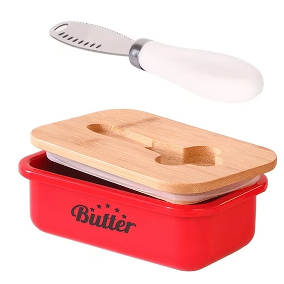Deluxe Metal Butter Box with Bamboo Lid - Premium Storage Container for Butter, Cheese, and Bread with Stainless Steel Knife