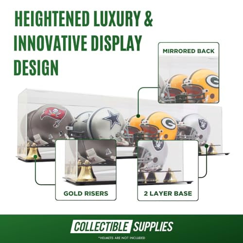 Deluxe Mini Helmet Display Case with Mirrored Back & Gold Risers ...