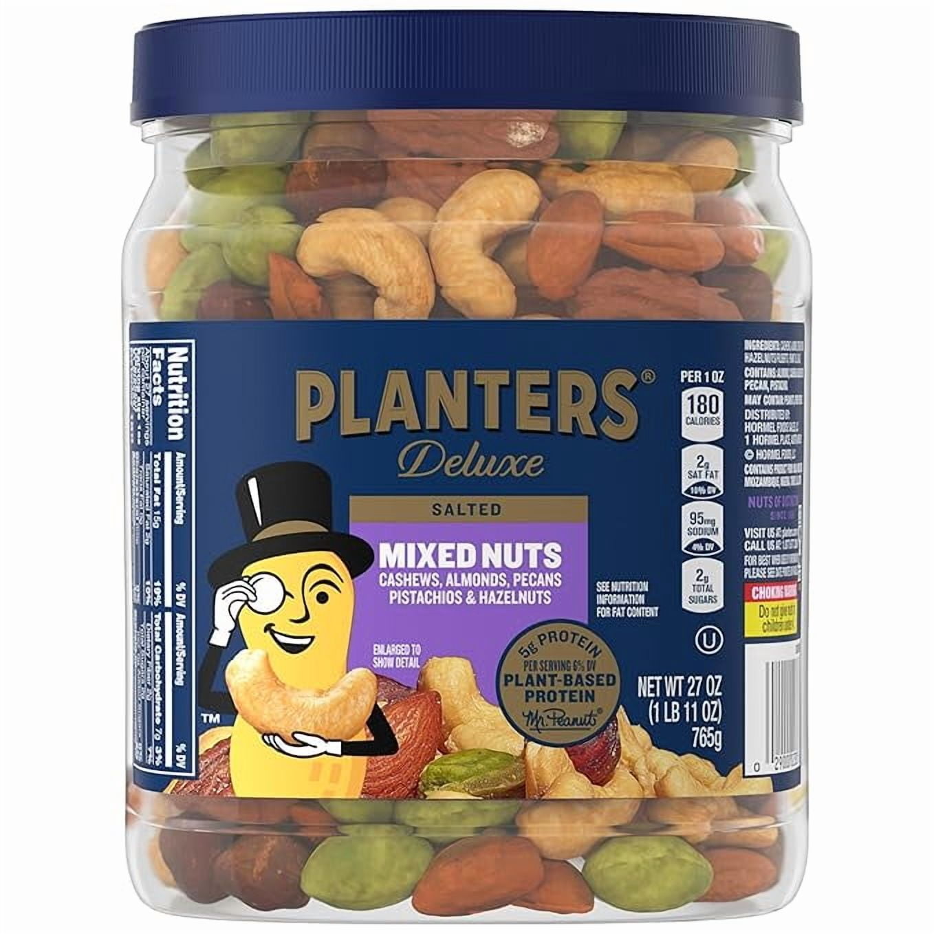 Deluxe Mixed Nuts, Cashews, Almonds, Pecans, Pistachios, Hazelnuts, Roasted with Sea Salt, Party Snacks, Plant-Based Protein Nut Mix, Snacks for Adults, After School Snack Mix, 27oz