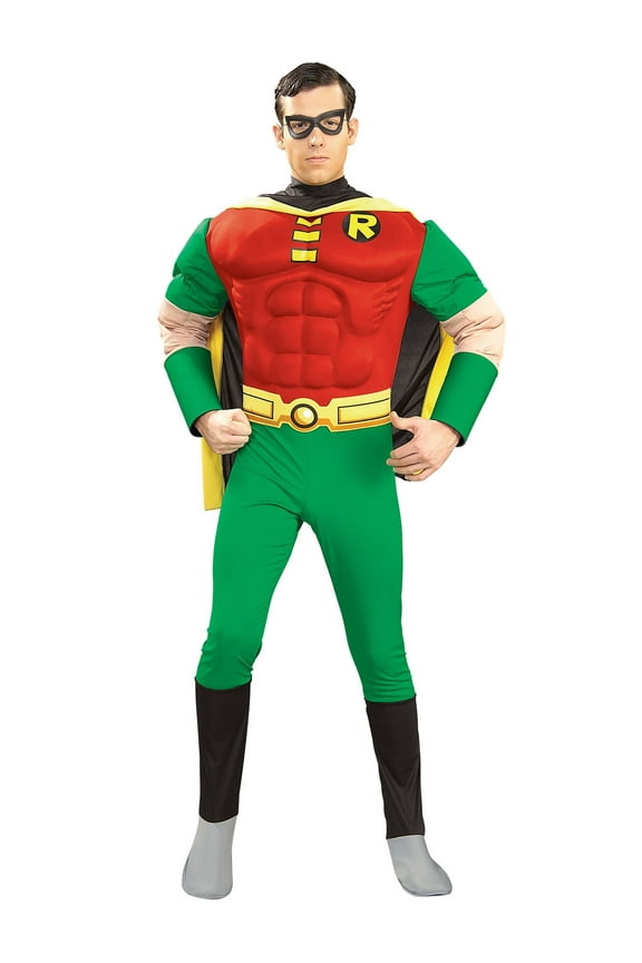 DC Comics Robin Muscle Chest Deluxe Costume for Adults by Rubies, Men's Large