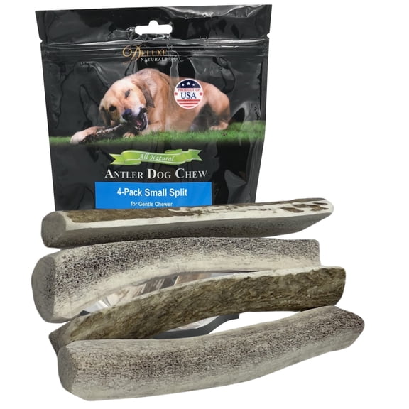 Deluxe Naturals 4-Pack Small Split Elk Antler Dog Chews, Naturally Shed A-Grade Elk Antler Treat for Toy and Small Dogs (Up to 15 lbs)
